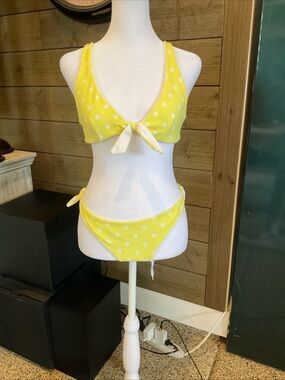 Beach Bunny Yellow Polka Dot Tie Front Bikini
